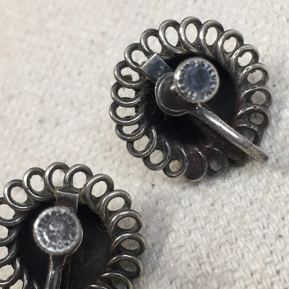 Vintage sterling silver Dome Button Earrings
